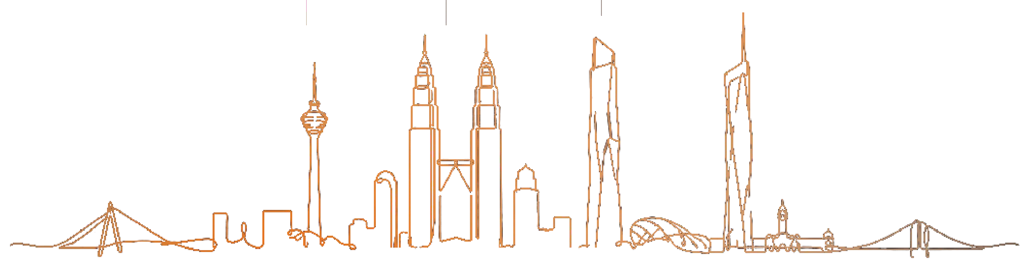 Line drawing of the KL skyline: KL Tower, PETRONAS Twin Towers, TRX and Merdeka 118